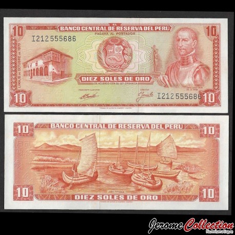 PEROU - Billet de 10 Soles de Oro - Inca Garcilaso de la Vega - 16.10.1970 – P100b – JeromeCollection