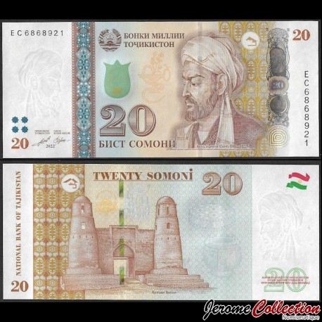 TADJIKISTAN - Billet de 20 Somoni - Avicenne - 2022 – P25e – JeromeCollection