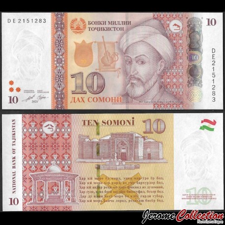 TADJIKISTAN - Billet de 10 Somoni - Mir Sayyid Ali Hamadani - 2021 – P24c – JeromeCollection