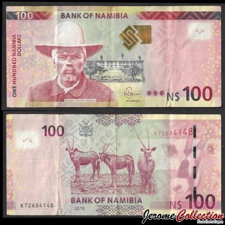 NAMIBIE - Billet de 100 Dollars - Capitaine Hendrik Witbooi - Oryx - 2018 – P14b – JeromeCollection