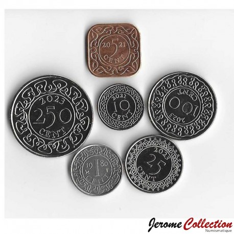 SURINAME - SET / LOT de 6 PIECES - 50 Centavos 1 5 10 25 100 250 Cents - 1980 / 2023 – Km11 12 13 14 23 24 –