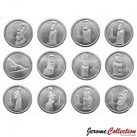 ILE DE PAQUES (Chili) / RAPANUI - SET / LOT de 12 PIECES de 1 Peso - Moai - 2021 – – JeromeCollection