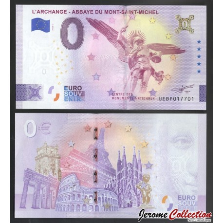 BILLET TOURISTIQUE - ZERO 0 EURO - FRANCE - L'ARCHANGE - ABBAYE DU MONT-SAINT-MICHEL (Patch holographique OR) - UEGB -