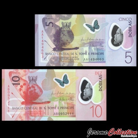SAO TOMÉ-ET-PRINCIPE - SET / LOT de 2 Billets de 5 10 Dobras - Polymer - 26.10.2016 – P70 71 – JeromeCollection