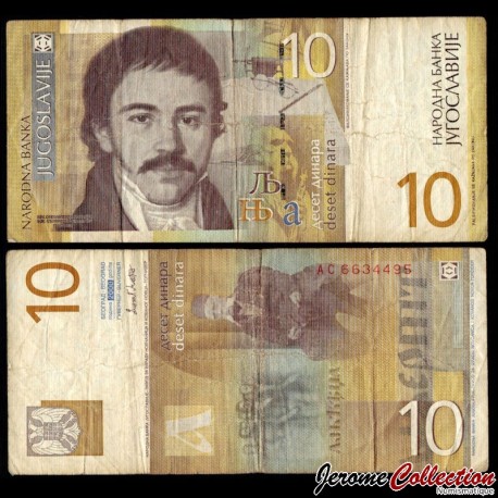 YOUGOSLAVIE - Billet de 10 Dinara - Vuk Stefanovic Karadzic - 2000 – P153 – JeromeCollection