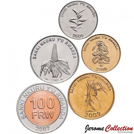 RWANDA - SET / LOT de 5 PIECES - 5 10 20 50 100 Francs - 2003 / 2011 – Km32 33 34 35 36 – JeromeCollection