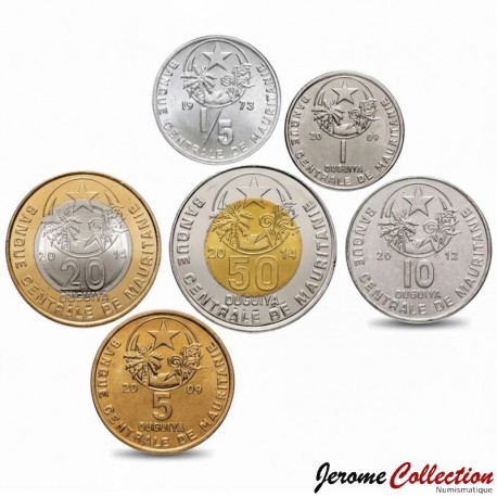 MAURITANIE - SET / LOT de 6 PIÈCES - 1/5 1 5 10 20 50 Ouguiya - 1973 / 2014 – Km1 3a 4a 8 9 10 – JeromeCollection