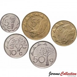 NAMIBIE - SET / LOT de 5 PIECES - 5 10 50 Cents 1 5 DOLLARS - 1993 – Km1 2 3 4 5 – JeromeCollection