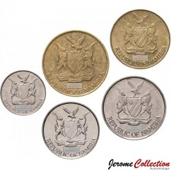 NAMIBIE - SET / LOT de 5 PIECES - 5 10 50 Cents 1 5 DOLLARS - 1993