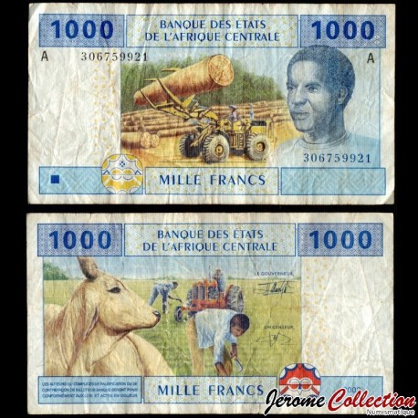 GABON / ETATS DE L'AFRIQUE CENTRALE / BEAC - Billet de 1000 Francs - Exploitation forestière - A - 2002 – P407Aa –