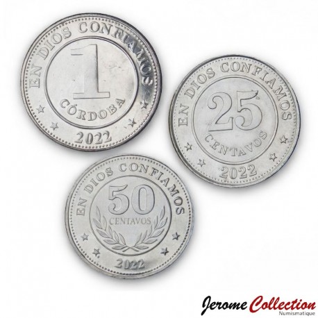 NICARAGUA - SET / LOT de 3 PIECES de 25 50 Centavos 1 Cordoba - 2022 – Km88b 104a – JeromeCollection