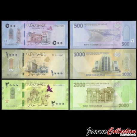 SOUDAN - SET / LOT de 3 Billets de 500 1000 2000 Livres Soudanaise - 2024 / 2025 – P86 87 88 – JeromeCollection