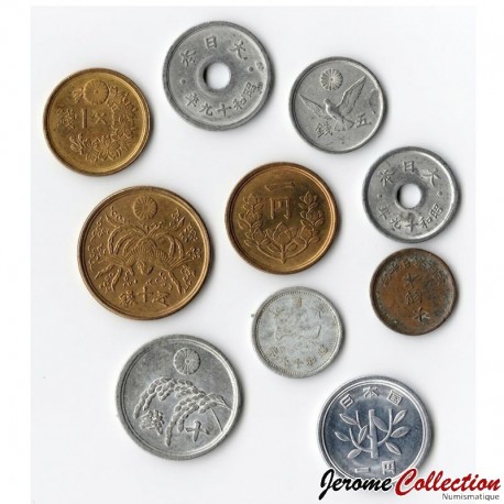 JAPON - SET / LOT de 10 PIECES - 1 5 10 50 Sen - 1 Yen - 1944 / 1990 – Y59 62 63 64 65 67 68 69 70 95 – JeromeCollection
