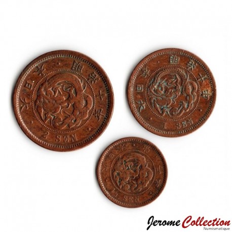 JAPON - SET / LOT de 3 PIECES - 1/2 1 2 Sen - Dragon - 年十治明 - 1877 – Y16 17 18 – JeromeCollection