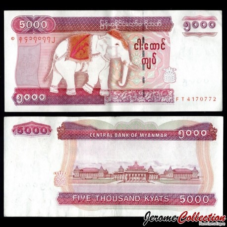MYANMAR (ex-Birmanie) - Billet de 5000 Kyats - Elephant - 2009 – P81 – JeromeCollection