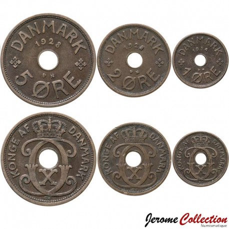 DANEMARK - SET / LOT de 3 PIECES de 1 2 3 Ore - Christian X - 1926 / 1940 – Km826 827 828 – JeromeCollection