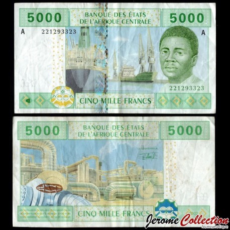 GABON / ETATS DE L'AFRIQUE CENTRALE / BEAC - Billet de 5000 Francs - Exploitation forestière - A - 2002 – P409Aa –