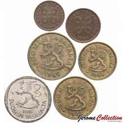 FINLANDE - SET / LOT de 6 PIÈCES - 1 5 10 20 50 Penniä 1 Markkaa - 1963 / 1990
