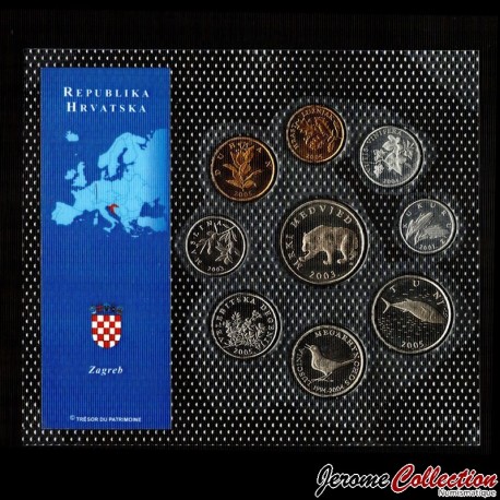 CROATIE - SET / LOT de 9 PIECES de 1 2 5 10 20 50 Lipa 1 2 5 Kuna - 2001 / 2005 – Km3 5 6 7 8 11 14 21 79 –