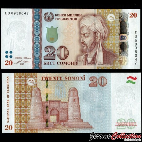 TADJIKISTAN - Billet de 20 Somoni - Avicenne - 2025 – P25f – JeromeCollection