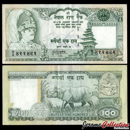 NÉPAL - Billet de 100 Roupies - Rhinocéros - 1999 – P34f – JeromeCollection