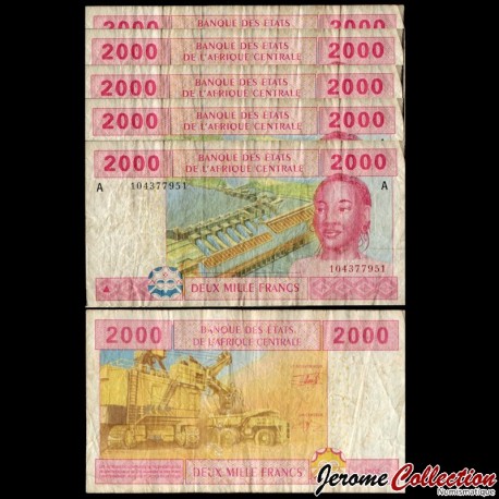 GABON / ETATS DE L'AFRIQUE CENTRALE / BEAC - SET / LOT de 5 Billets de 2000 Francs - Barrage hydroélectrique - A - 2002
