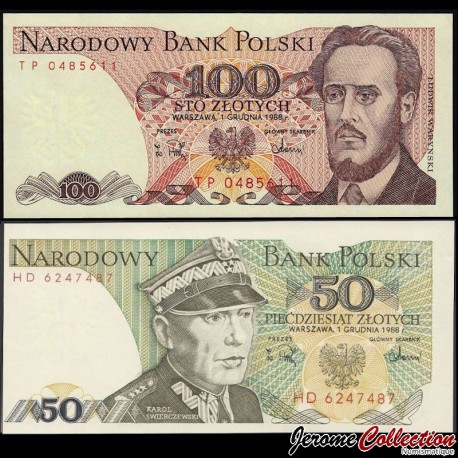 POLOGNE - SET / LOT de 2 Billets de 50 et 100 Złotych - 01.12.1988 – P142 143 – JeromeCollection