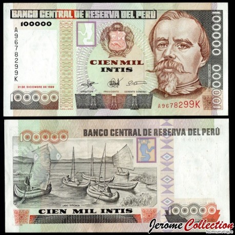 PEROU - Billet de 100000 Intis - Francisco García Calderón / Lac Titicaca - 21.12.1989 – P145a – JeromeCollection