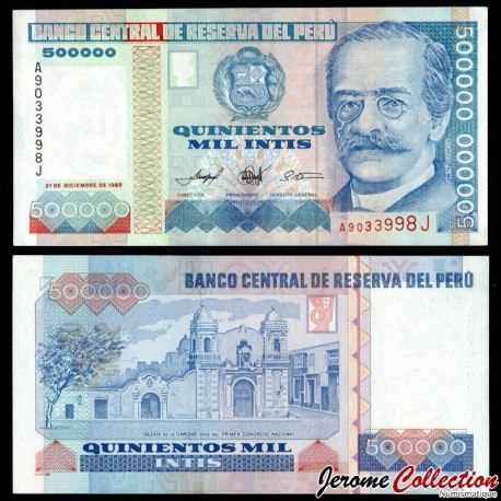 PEROU - Billet de 500000 Intis - Miguel Grau Seminario / Iglesia de la Caridad - 21.12.1989 – P147 – JeromeCollection
