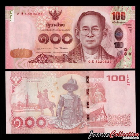THAILANDE - Billet de 100 Baht - Roi Taksin le Grand et statue équestre - 2015 – P120c – JeromeCollection