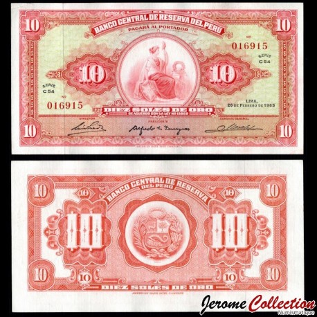 PEROU - Billet de 10 Soles de Oro - Allégorie de la Liberté - 26.02.1965 – P88 – JeromeCollection