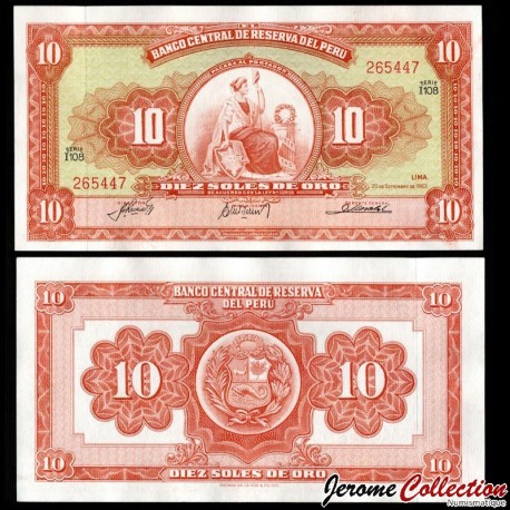 PEROU - Billet de 10 Soles de Oro - Allégorie de la Liberté - 20.09.1963 – P84b – JeromeCollection