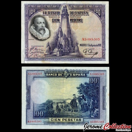 ESPAGNE - Billet de 100 Pesetas - Miguel de Cervantes / Don Quichotte - Série A - 1928 – P76a – JeromeCollection