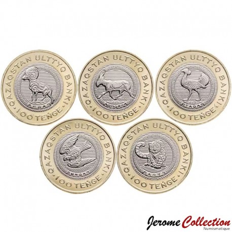 KAZAKHSTAN - SET / LOT de 5 PIECES de 100 Tenge - Monde animal du Kazakhstan - BIMETAL - 2025 – Km – JeromeCollection