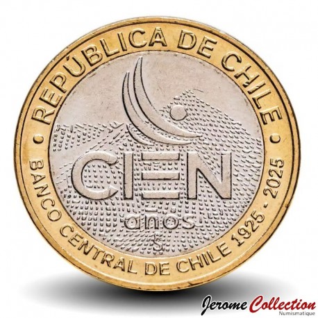 CHILI - PIECE de 100 Pesos - 100 ans de la Banque centrale du Chili - 2025 – N474034 – JeromeCollection