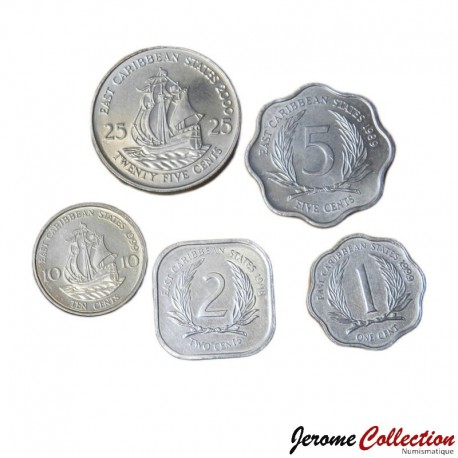 ETATS DE LA CARAIBE ORIENTALE - SET / LOT de 5 PIECES - 1 2 5 10 25 CENTS - 1989 / 2000 – Km10 11 12 13 14 –