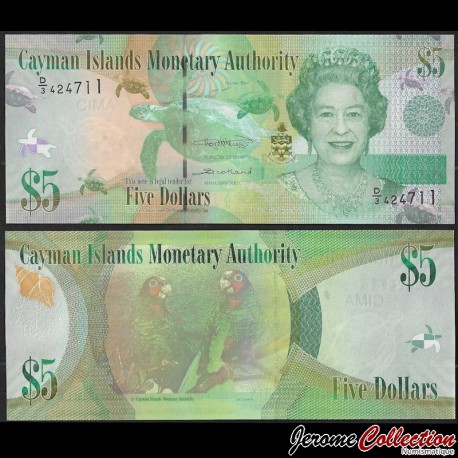 CAIMANS (ILES) - Billet de 5 Dollars - Elizabeth II, Tortues, Perroquets - 2018 – P39c – JeromeCollection
