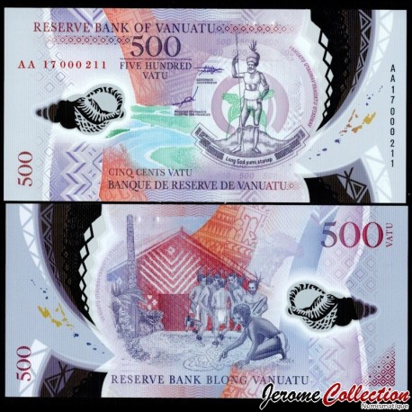 VANUATU - Billet de 500 Vatu - Polymer - 2017 (petit numéro 000XXX) – P18b – JeromeCollection