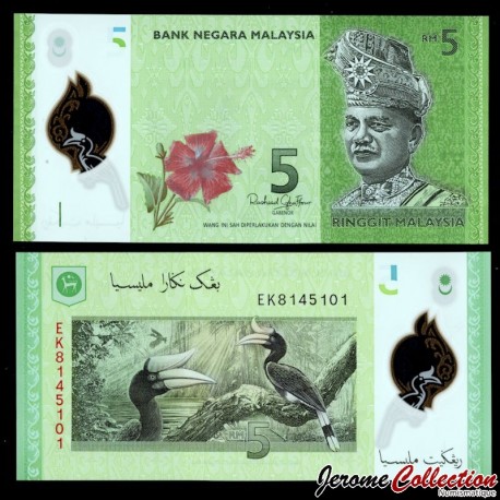 MALAISIE - Billet de 5 Ringgit - Calao rhinocéros - Polymer - 2025 – P52d – JeromeCollection