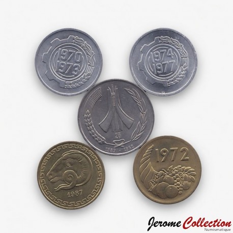 ALGERIE - SET / LOT de 5 PIECES - 5 5 20 20 Centimes 1 Dinar - 1970 / 1987 – Km101 103 106 117 118 – JeromeCollection