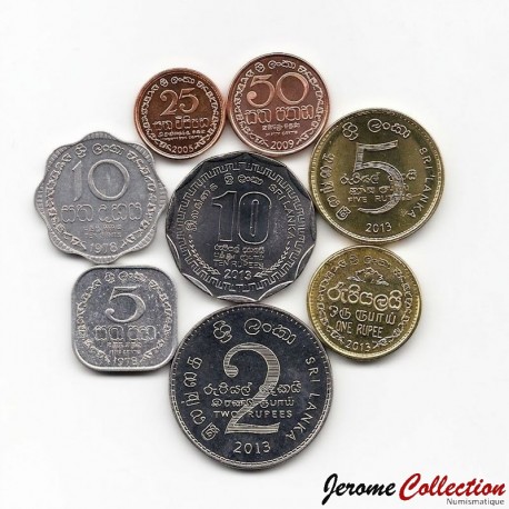SRI LANKA - SET / LOT de 8 PIECES de 5 10 25 50 Cents 1 2 5 10 Roupies - 1978 / 2013 – Km135 136 139 140 141 147 148