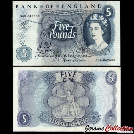 ROYAUME UNI - Billet de 5 Pounds - Portrait de la reine Élisabeth II - 1966 – P375b – JeromeCollection