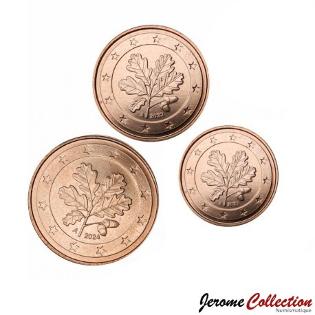 ALLEMAGNE - SET / LOT de 3 PIECES de 1 2 5 Cents - Branche de chêne - A - 2023 / 2024 – Km207 208 209 – JeromeCollection