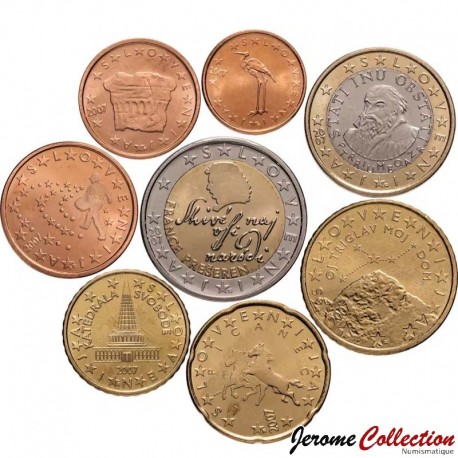 SLOVENIE - SET / LOT de 8 PIECES de 1 2 5 10 20 50 Centimes - 1 2 Euros - 2007 – Km68 69 70 71 72 73 74 75 –