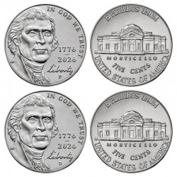 ETATS UNIS / USA - SET / LOT de 2 PIECES de 5 Cents - JEFFERSON NICKEL 1776-2026 - P&D - 2026 – N554482 –