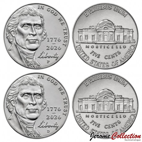 ETATS UNIS / USA - SET / LOT de 2 PIECES de 5 Cents - JEFFERSON NICKEL 1776-2026 - P&D - 2026 – N554482 –