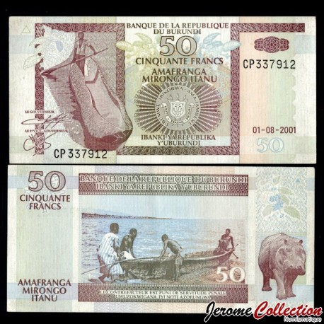 BURUNDI - Billet de 50 Francs - Hippopotame - 1.08.2001 – P36c – JeromeCollection