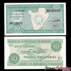 BURUNDI - Billet de 10 Francs - 01.08.2001 – P33d2 – JeromeCollection
