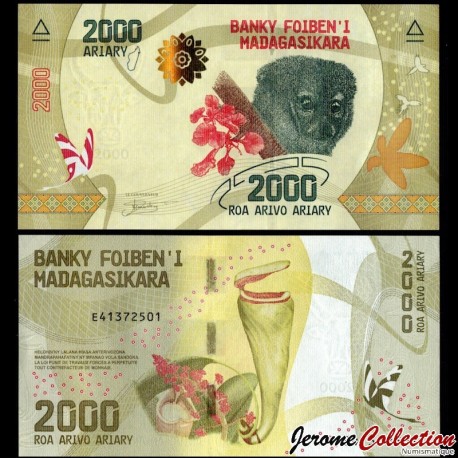 MADAGASCAR - Billet de 2000 Ariary - Lémurien / Plante carnivore - 2023 – P101c – JeromeCollection