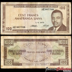 BURUNDI - Billet de 100 Francs - Prince Rwagasore - 1.6.1975 – P23b4 – JeromeCollection